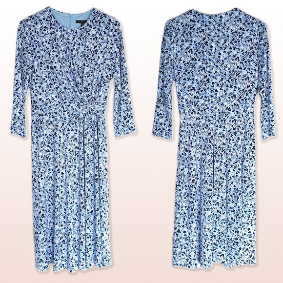 Maggy London Wrap Front Dress Light Blue & Navy Floral Abstract Print Size 2 - Picture 1 of 9